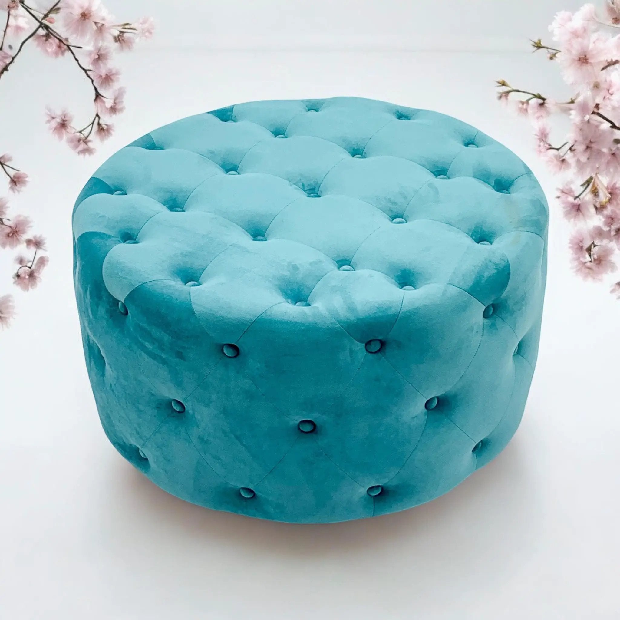 MSL 80X80CM BLUE BUTTONED ROUND FOOTSTOOL - Footstool