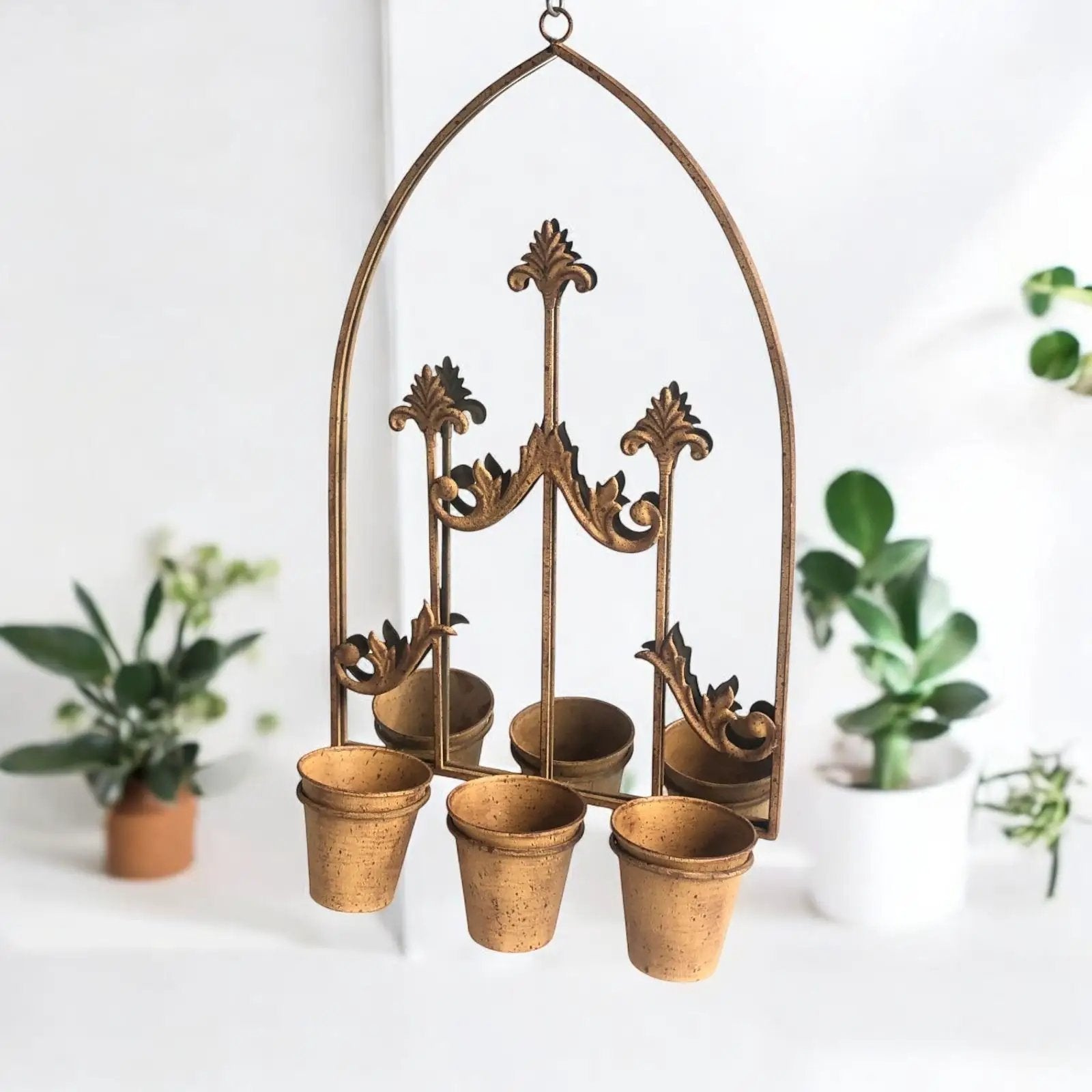 MSL 75cm RUSTY WALL MIRROR WITH TRIPLE PLANTER - Planters