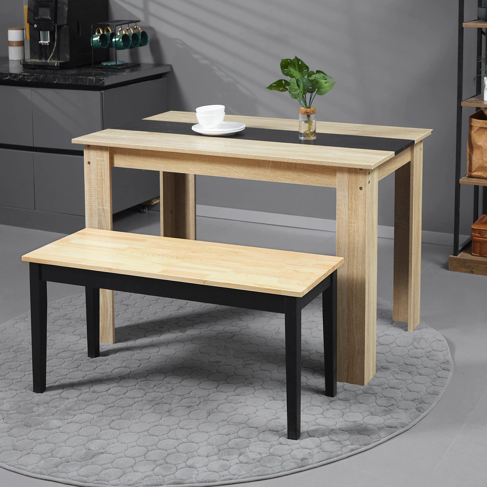 HOMCOM Wood Dining Bench Wooden Bench for 2 People, Black by HOMCOM