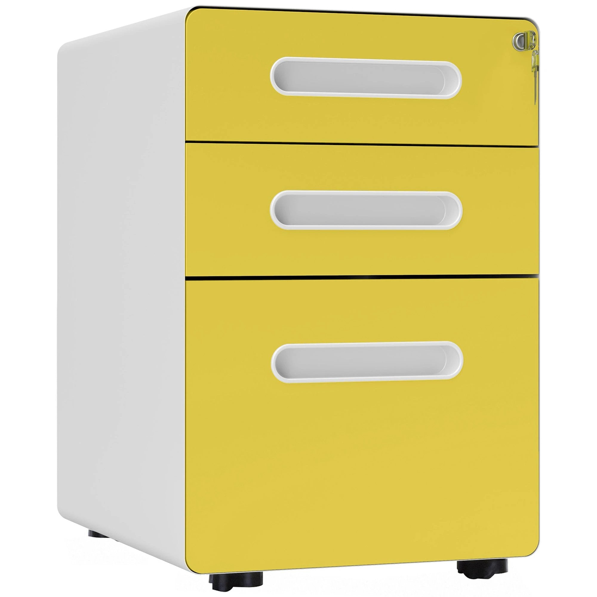 Vinsetto 3 Drawer Modern Steel Filing Cabinet w/ 4 Wheels Lock Box by Vinsetto
