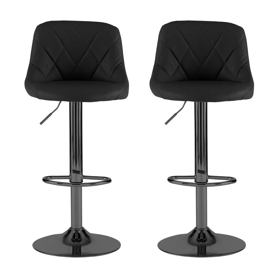 Neo Neo Set of Two Black Leather Bar Stools - Bar Stool