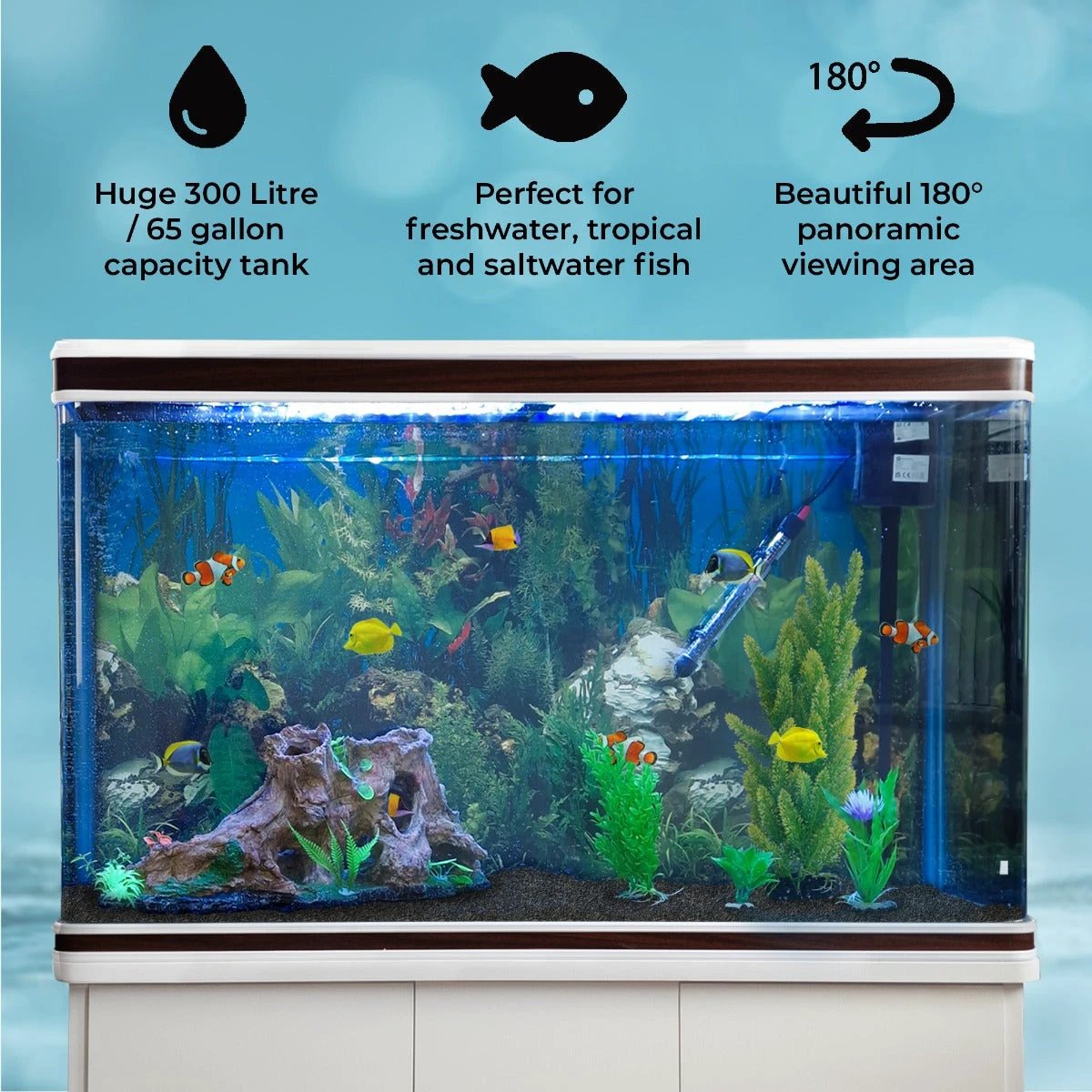 Aquarium Fish Tank & Cabinet with Complete Starter Kit - White Tank & Black Gravel by Monster Shop