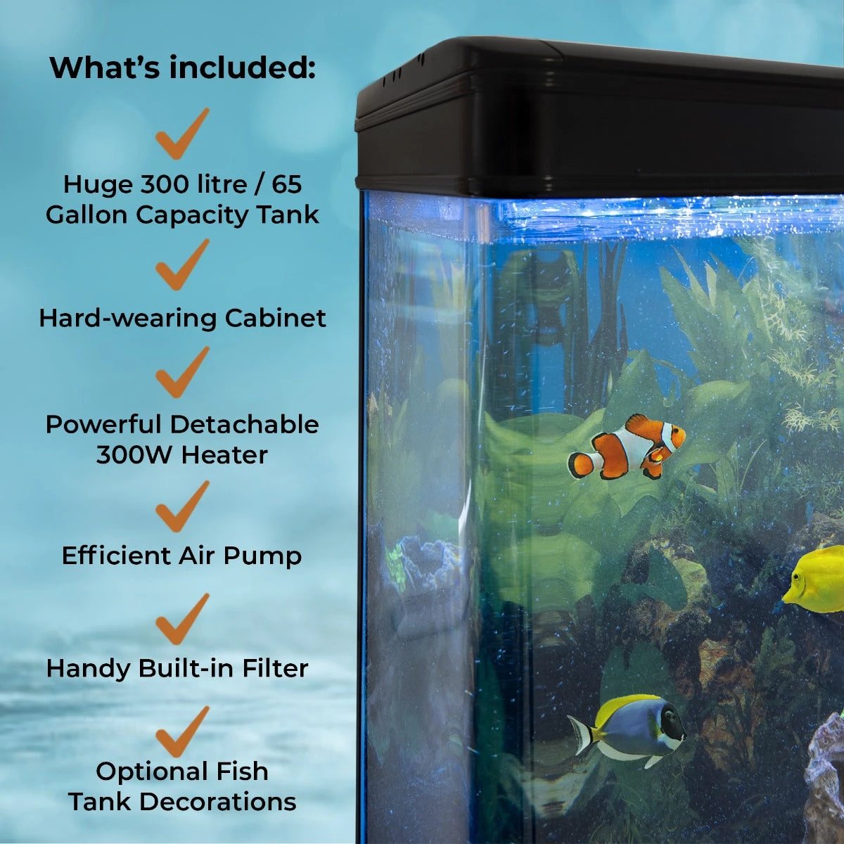 Monster Shop Aquarium Fish Tank & Cabinet with Complete Starter Kit - Black Tank & Black Gravel -