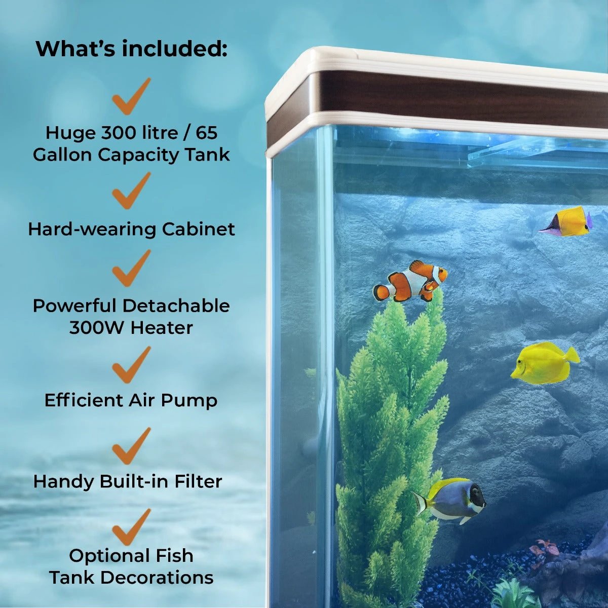 Monster Shop Aquarium Fish Tank and Cabinet with Complete Starter Kit - White Tank with Natural Gravel -