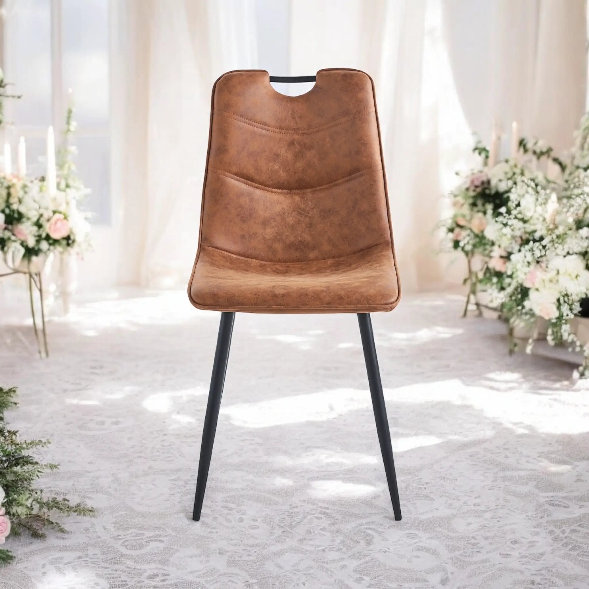 MSL BROWN FAUX LEATHER CHAIR BLACK METAL LEGS -
