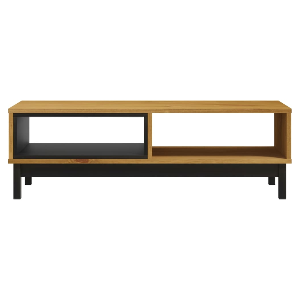 vidaXL vidaXL Coffee Table 100x50x32.5 cm Solid Pine Wood Two Tier Open Storage Black Legs Living Room - Coffee Table