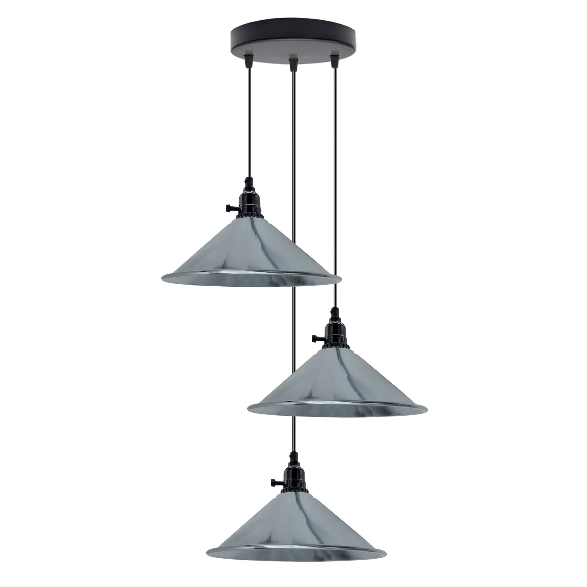 Industrial 3-Head Cone Pendant 22cm Adj Cord Home by LEDSONE