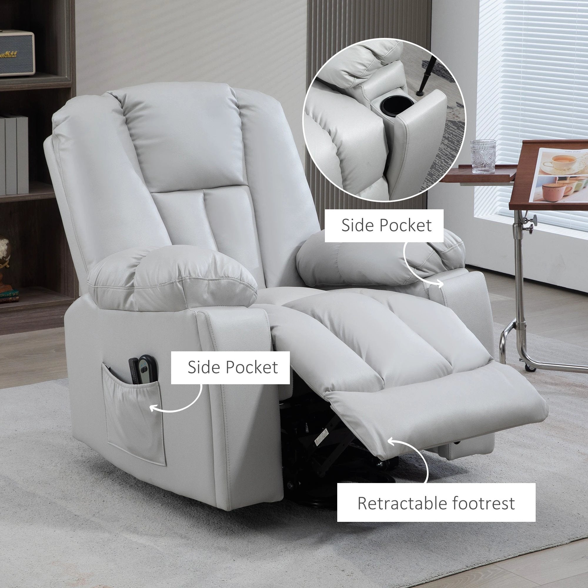 HOMCOM Riser and Recliner Chair for Elderly, Quick Assembly, Light Grey by HOMCOM