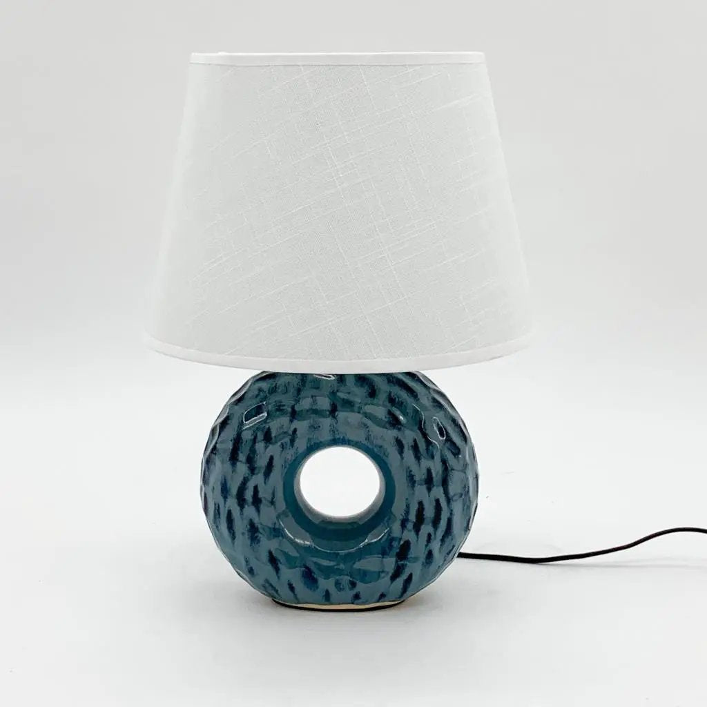 MSL 40CM BLUE CERAMIC LAMP AND SHADE - Lamp