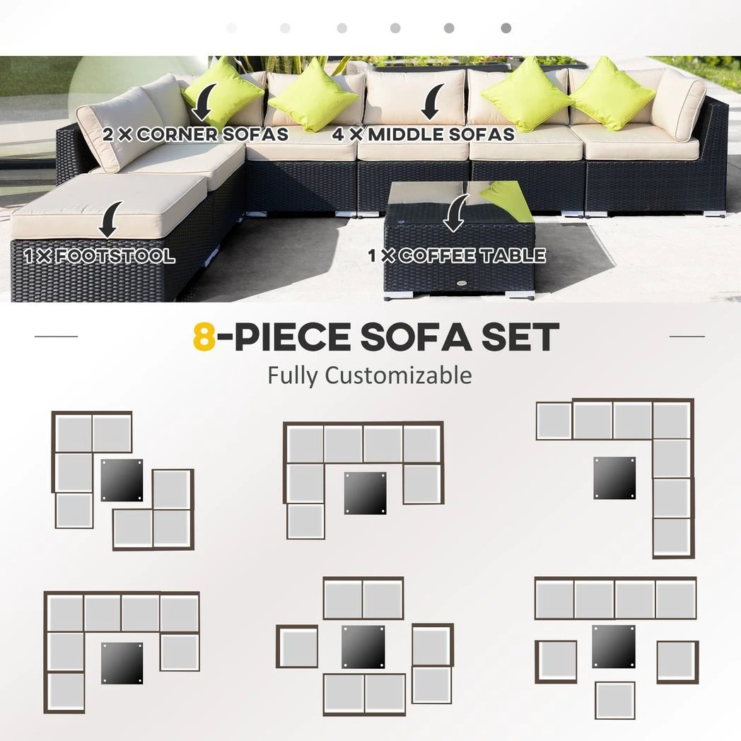 8 Pcs Rattan Sofa Set W/Cushions by Outsunny