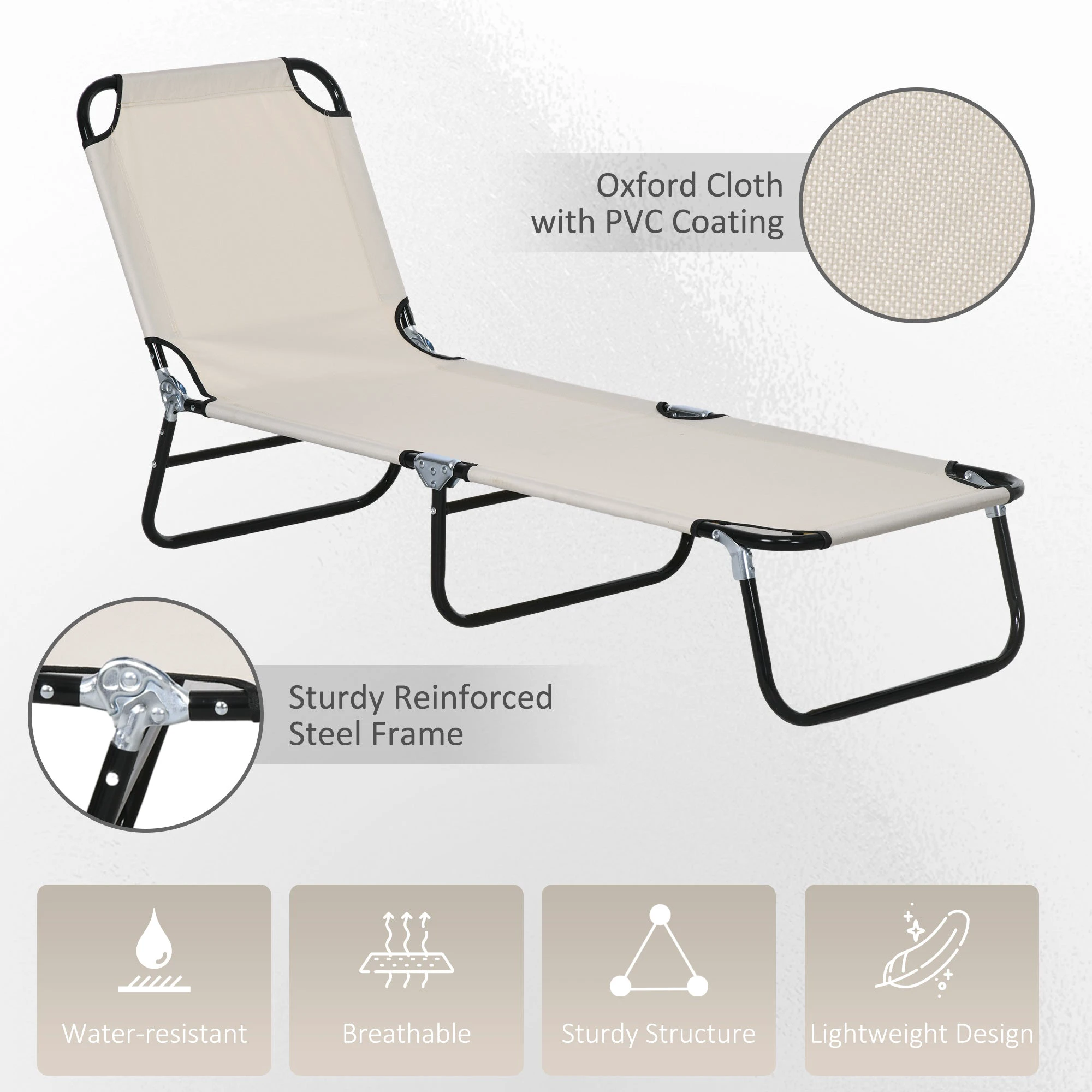 Outsunny Outsunny 2 Piece Reclining Chaise Lounge with 5-Level Adjustable Backrest - Sun Lounger
