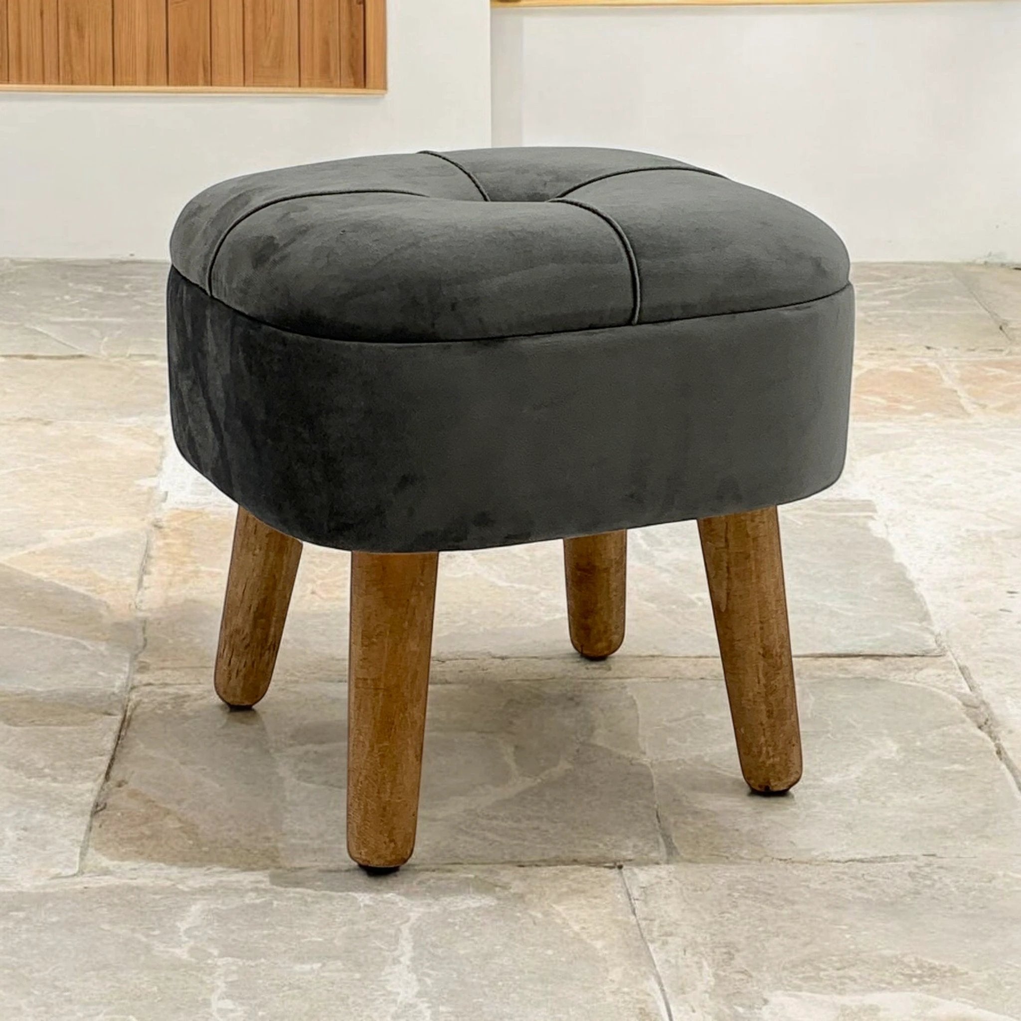 MSL Premium Velvet Ottoman 18in Square Soft Gray Upholstery For Living Room Comfort And Lounge Style - Footstool