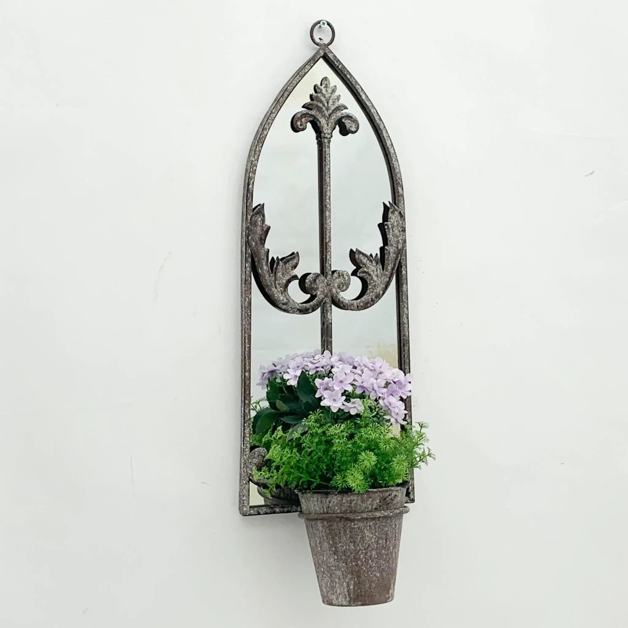 MSL 64cm RUSTY WALL MIRROR WITH SINGLE PLANTER - Planters