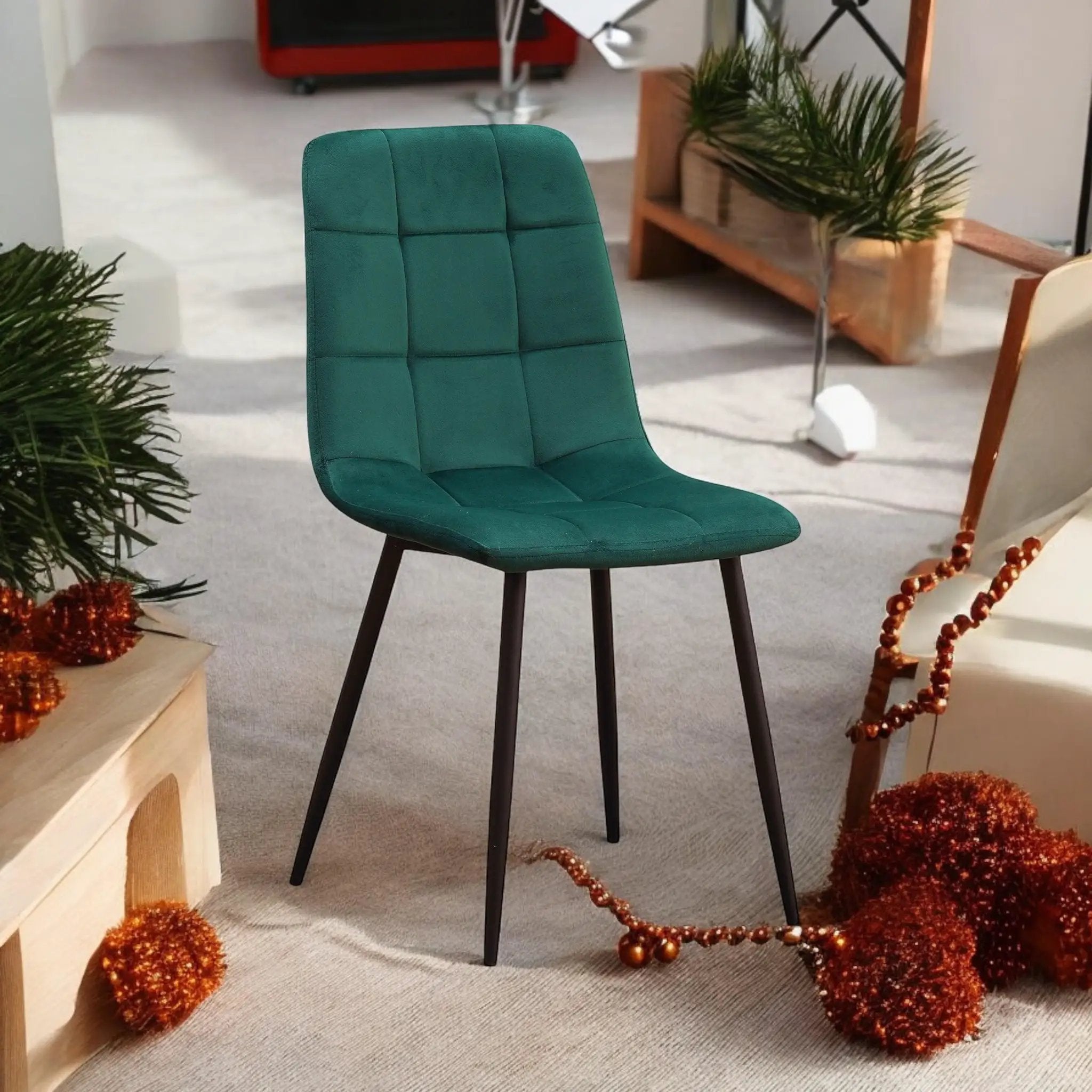 MSL GREEN FABRIC CHAIR BLACK METAL LEGS - Dining Chairs