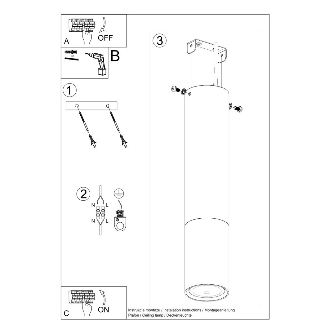 Sollux Lighting Loopez Ceiling Lamp 6x6x29cm Modern Design Home - Ceiling Lights