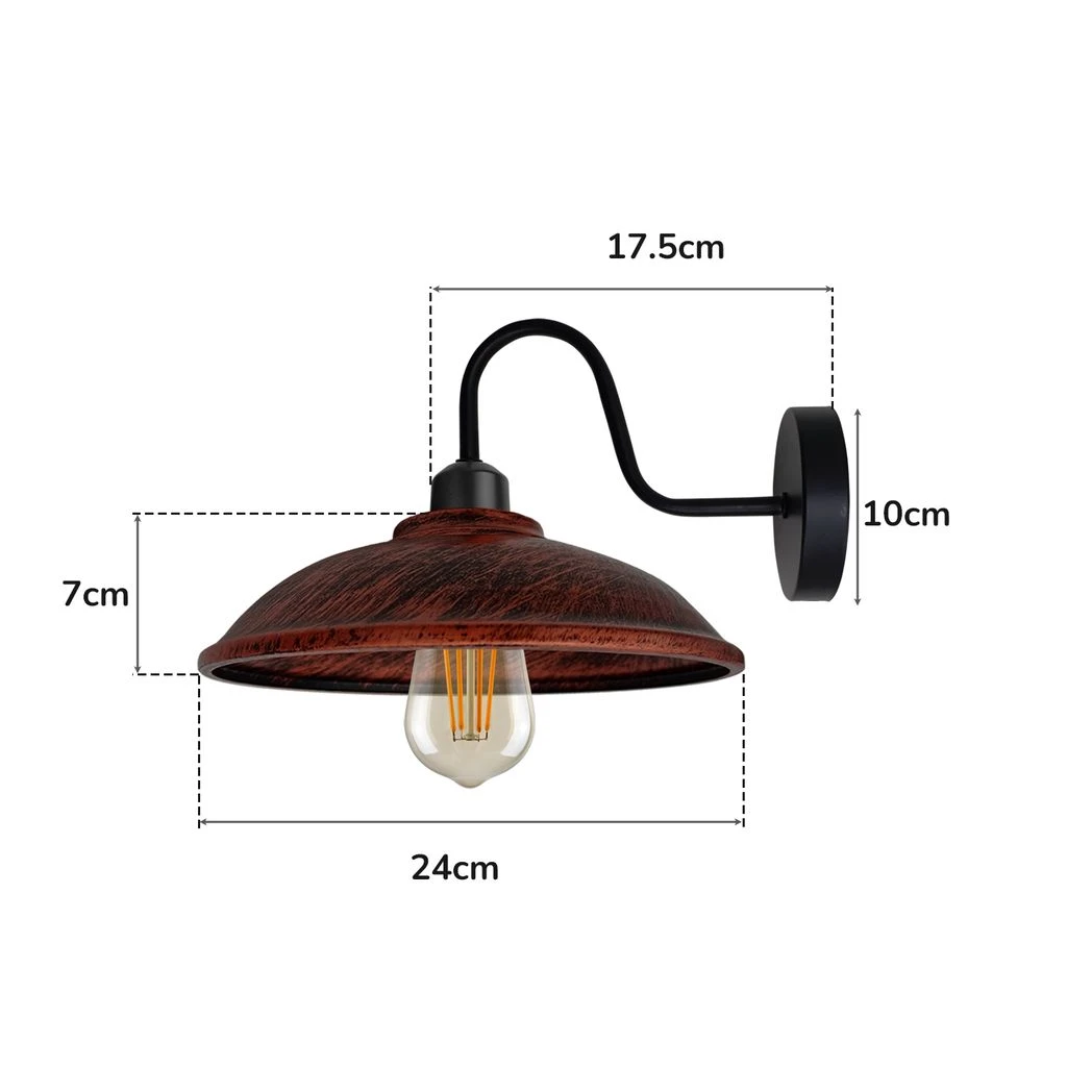 Rustic Red Wall Sconce 8in E27 Swan Neck Hemisphere Shade by Un-branded
