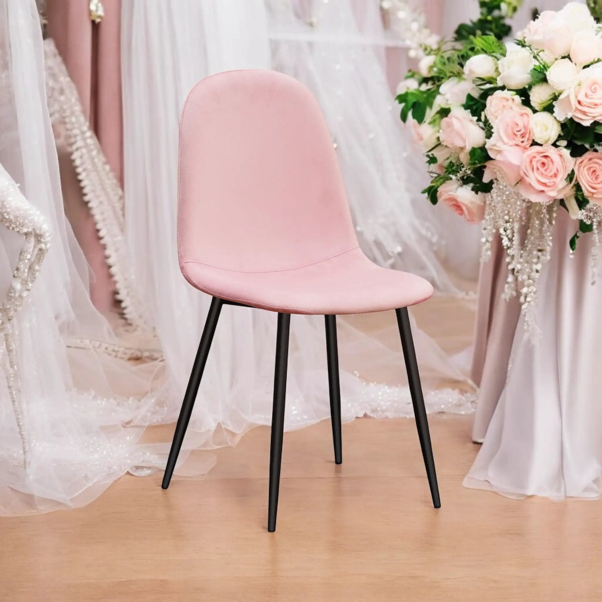 MSL PINK FABRIC CHAIR BLACK METAL LEGS - Dining Chairs