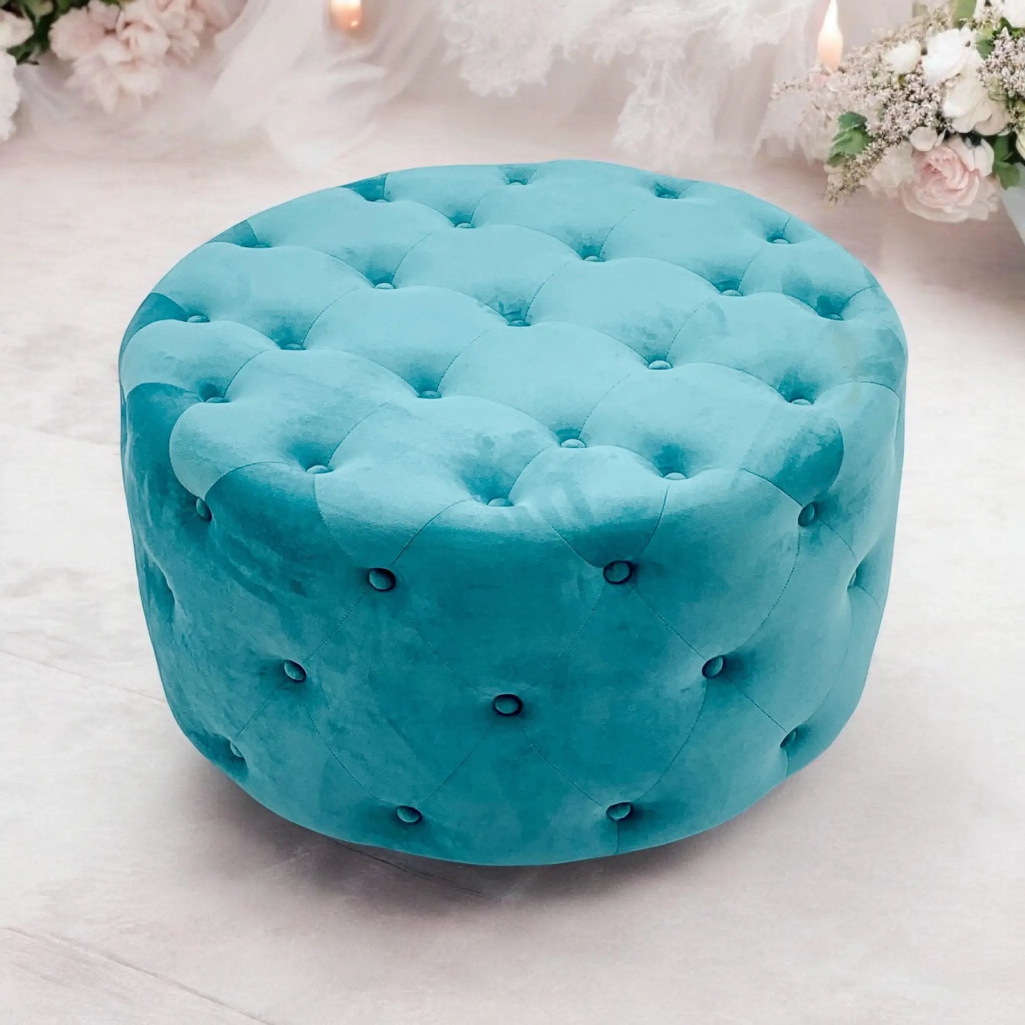 MSL 80X80CM BLUE BUTTONED ROUND FOOTSTOOL - Footstool