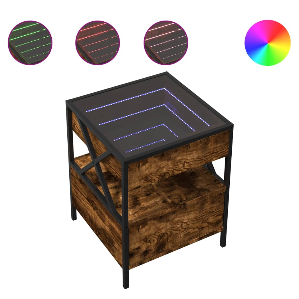 vidaXL Coffee Table 40x40x51 cm Infinity LED Mirror Smoked Oak Finish For Living Room by vidaXL