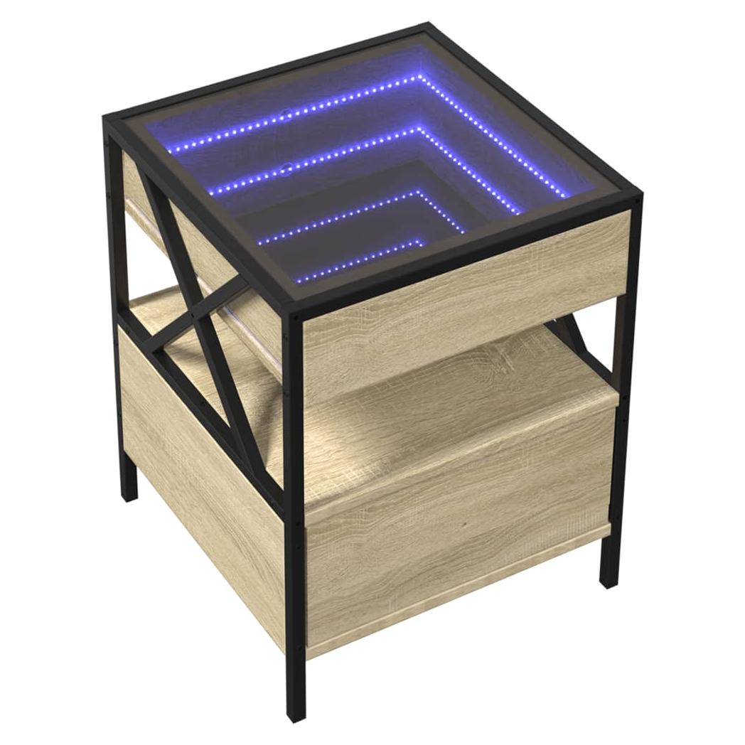 vidaXL vidaXL Coffee Table 40x40x51 cm Infinity LED RGB Mirror Sonoma Oak For Living Room - Coffee Table