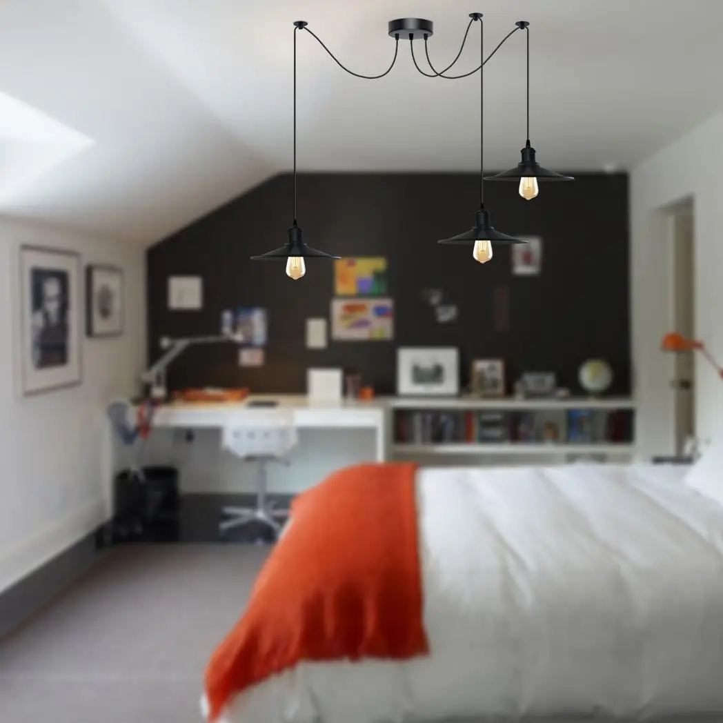 Un-branded Black Vintage 3 Head Cone shaped shade Ceiling Pendant Light Fitting with Adjustable Cord Hanging Light Fixture - Pendant Lights