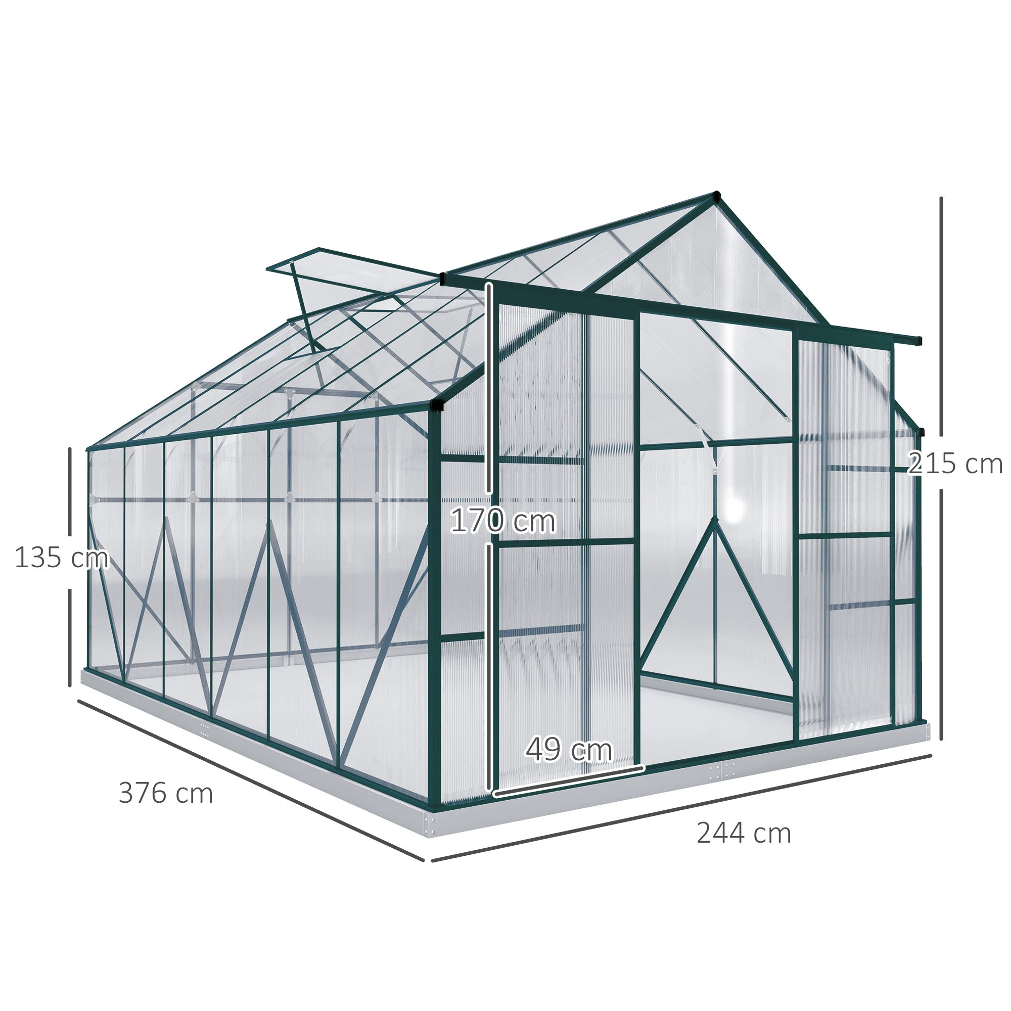 Unbranded Outsunny Walk In Greenhouse 8x12 Ft With Polycarbonate Panels And Double Sliding Door For Gardeners - Greenhouse