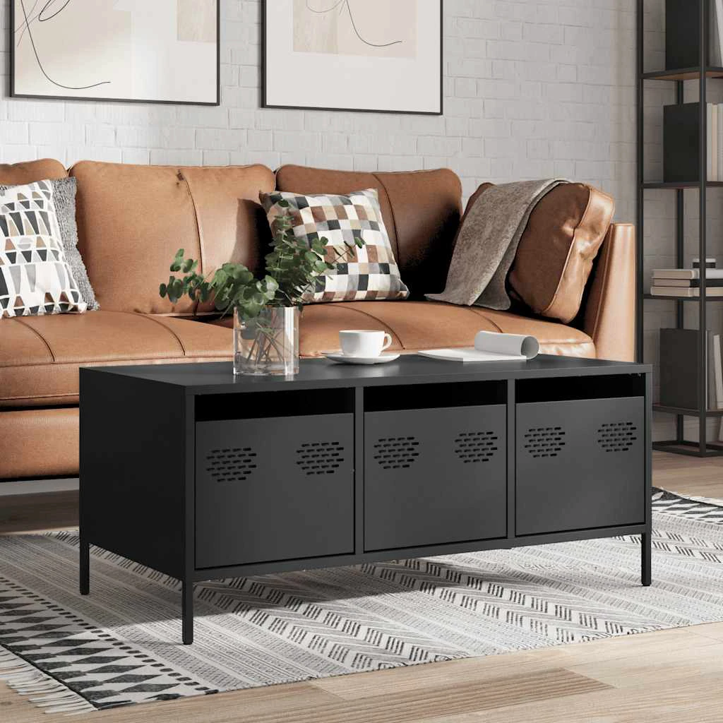 vidaXL VidaXL Coffee Table 101.5x50x43.5 cm Industrial Black Cold-Rolled Steel Living Room - Coffee Table