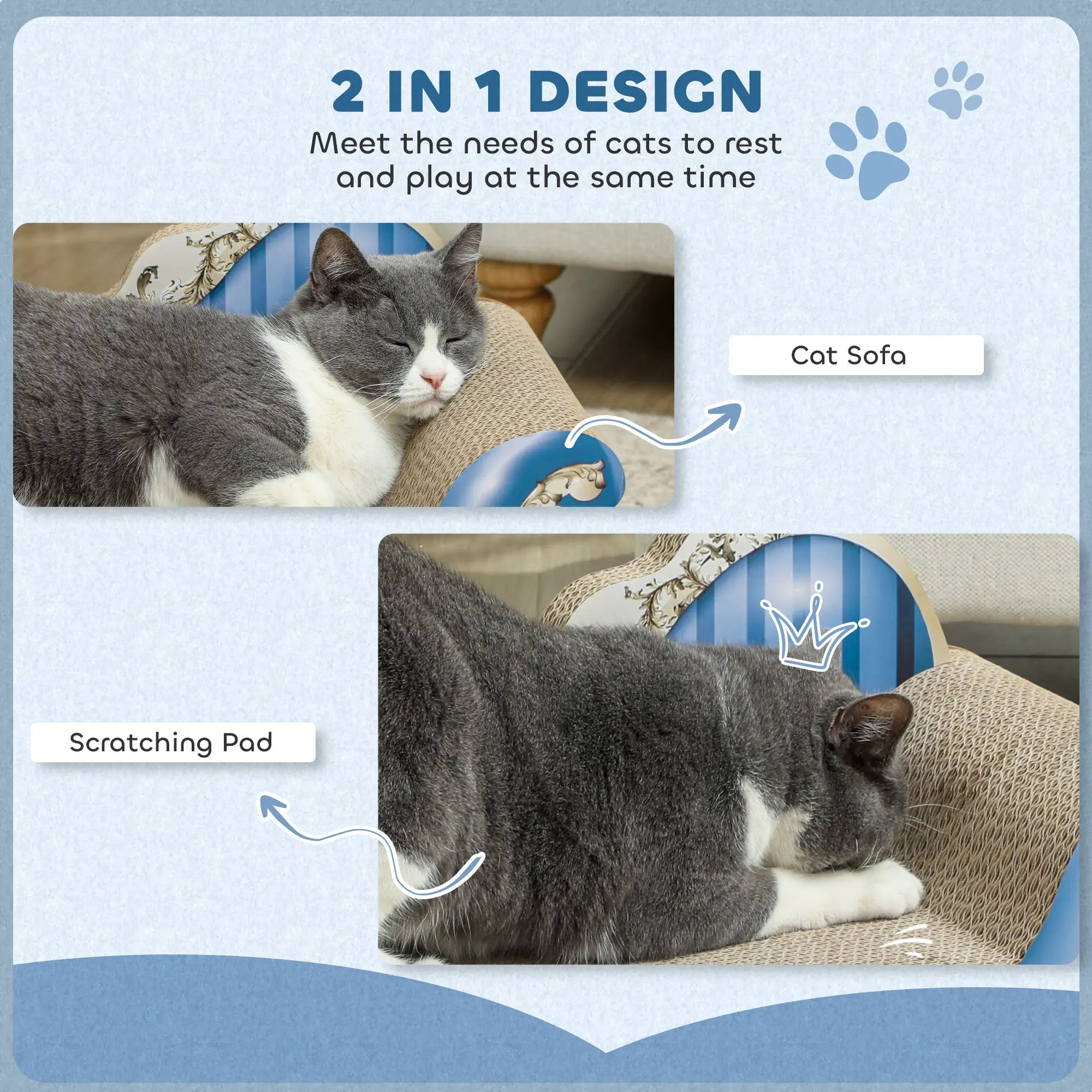 PawHut PawHut 2 in1 Cat Scratcher with Catnip, Cardboard Lounge Bed, Blue - Cat Beds
