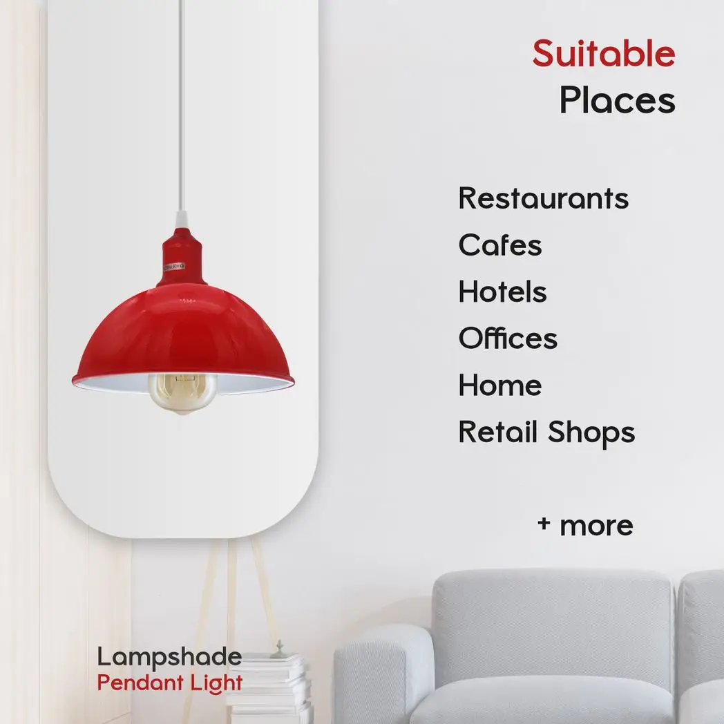 Un-branded 2Pack Dome Shaped Red Loft Style Sturdy Metal Lamp Shade Pendant Lights 21cm Bottom Spray Painted Finish Inner White - Ceiling Lights