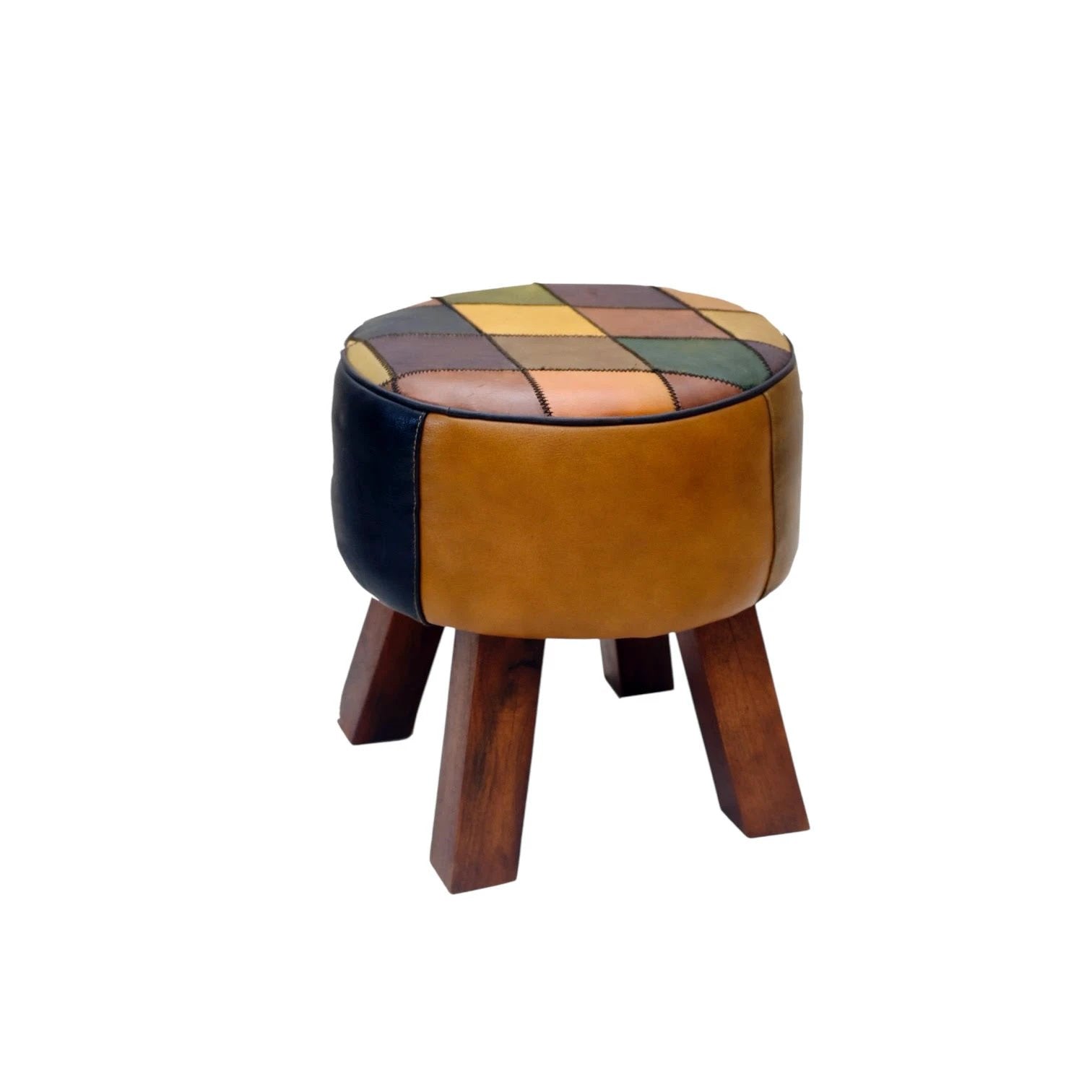 Premium Leather Stool 42cm Harlequin Pattern Home by MSL