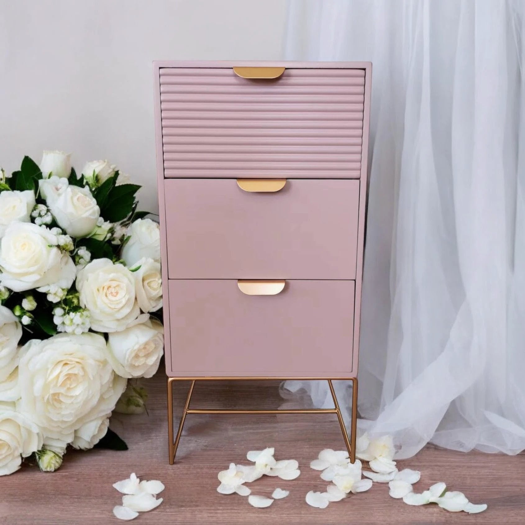 MSL Chic Pink Nightstand 64cm Three Drawer For Kids - Bedside Table