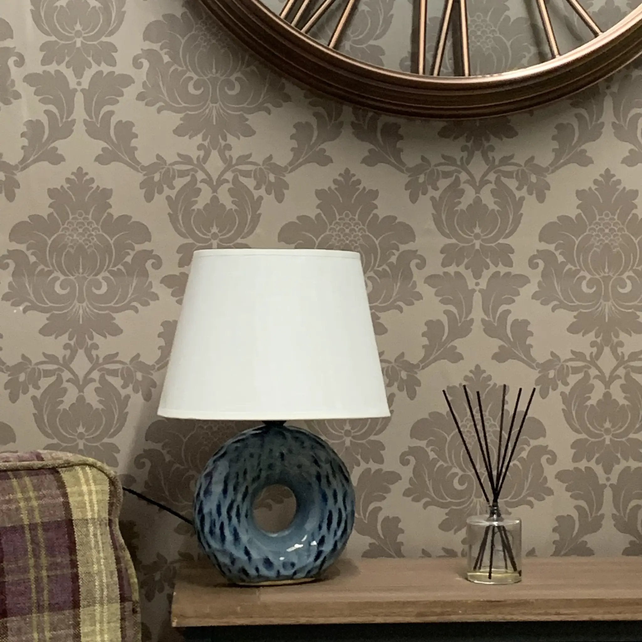 MSL 40CM BLUE CERAMIC LAMP AND SHADE - Lamp