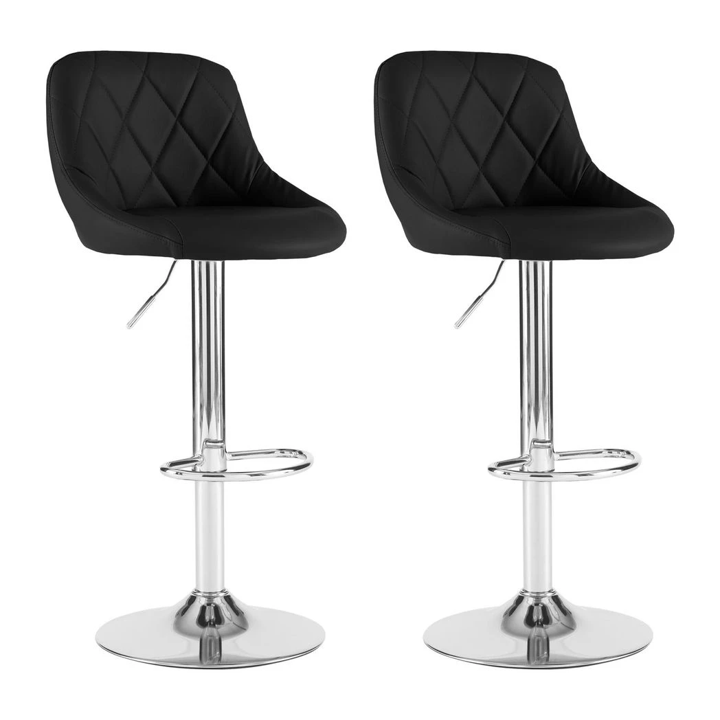 Neo Set of Two Black Leather Bar Stools by Neo