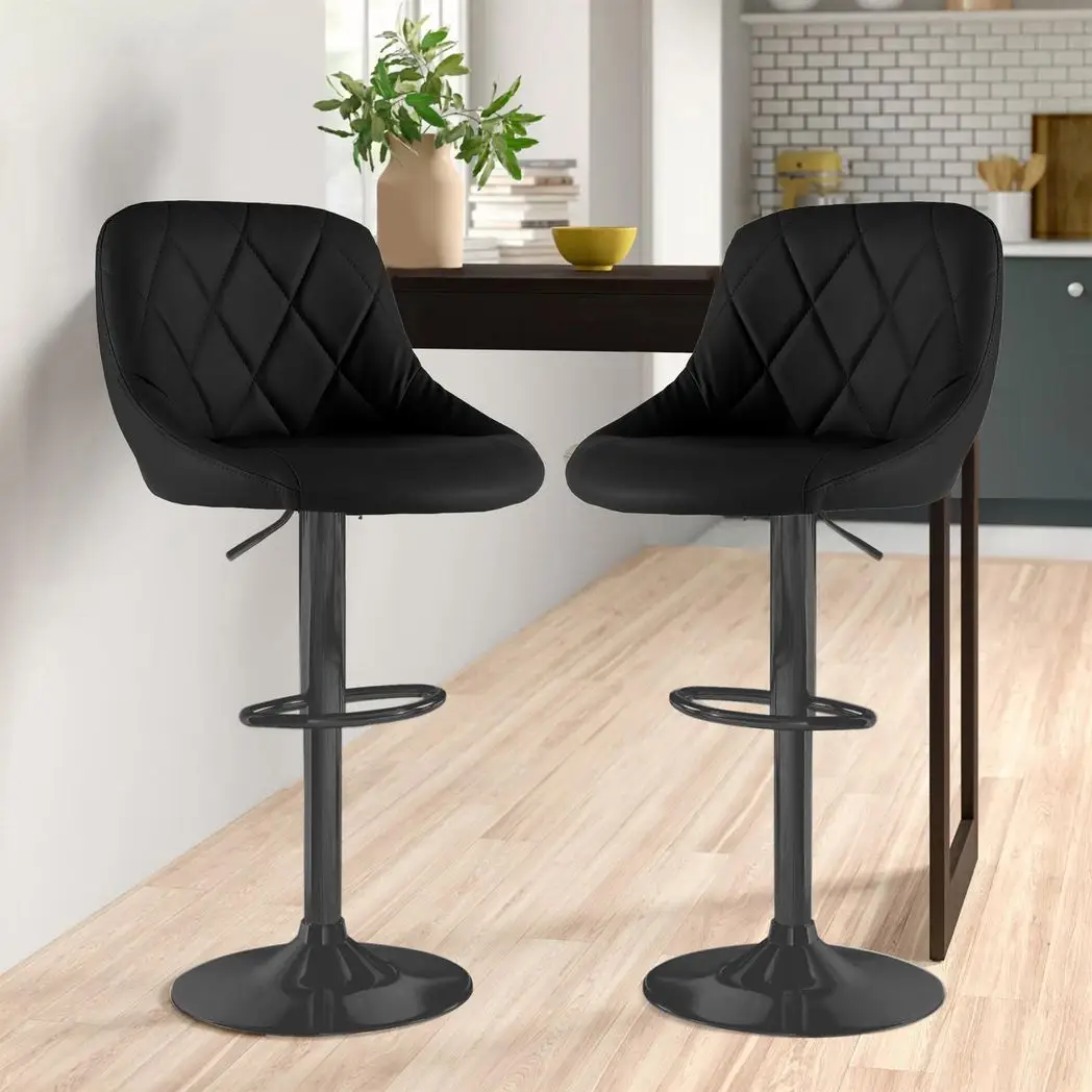 Neo Neo Set of Two Black Leather Bar Stools - Bar Stool