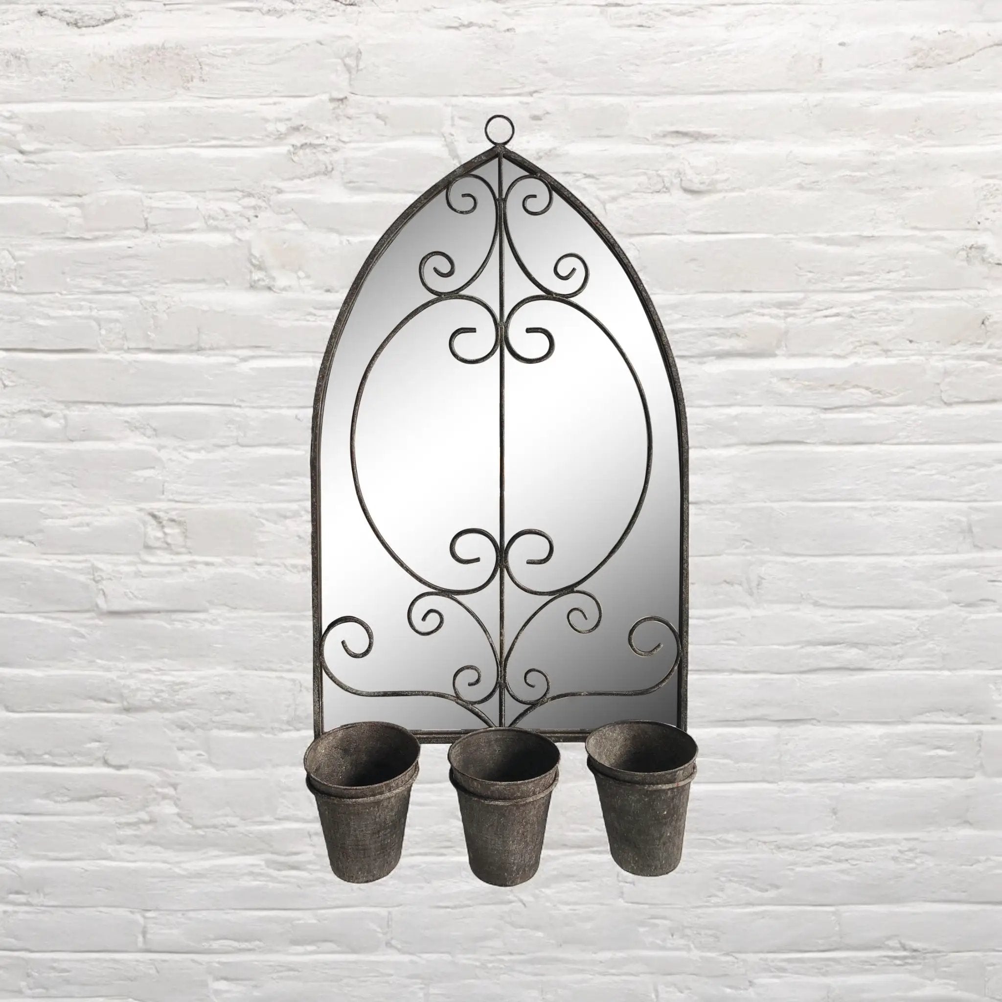 MSL 73CM RUSTY WALL MIRROR WITH TRIPLE PLANTER - Planters