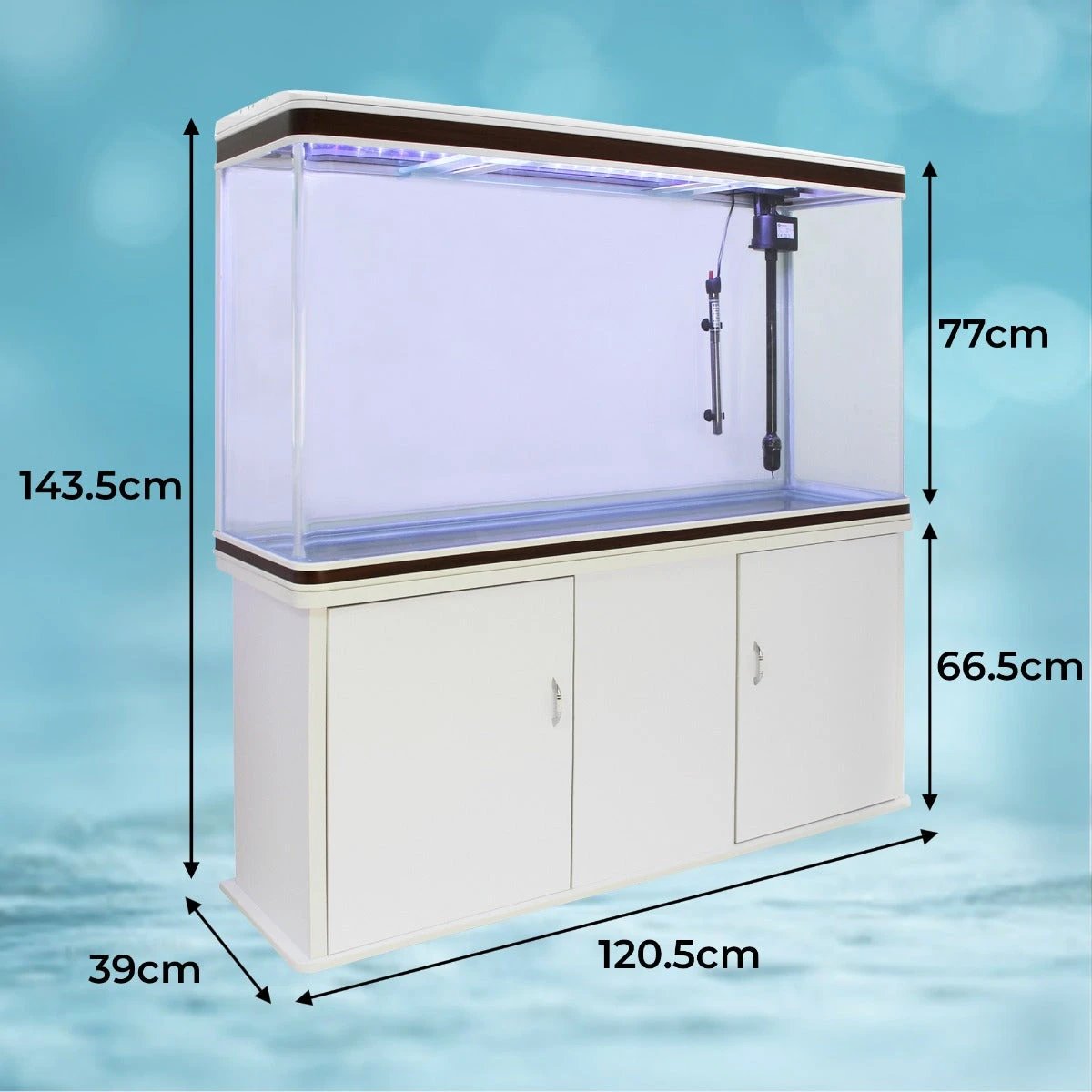 Monster Shop Aquarium Fish Tank and Cabinet with Complete Starter Kit - White Tank with Blue Gravel -