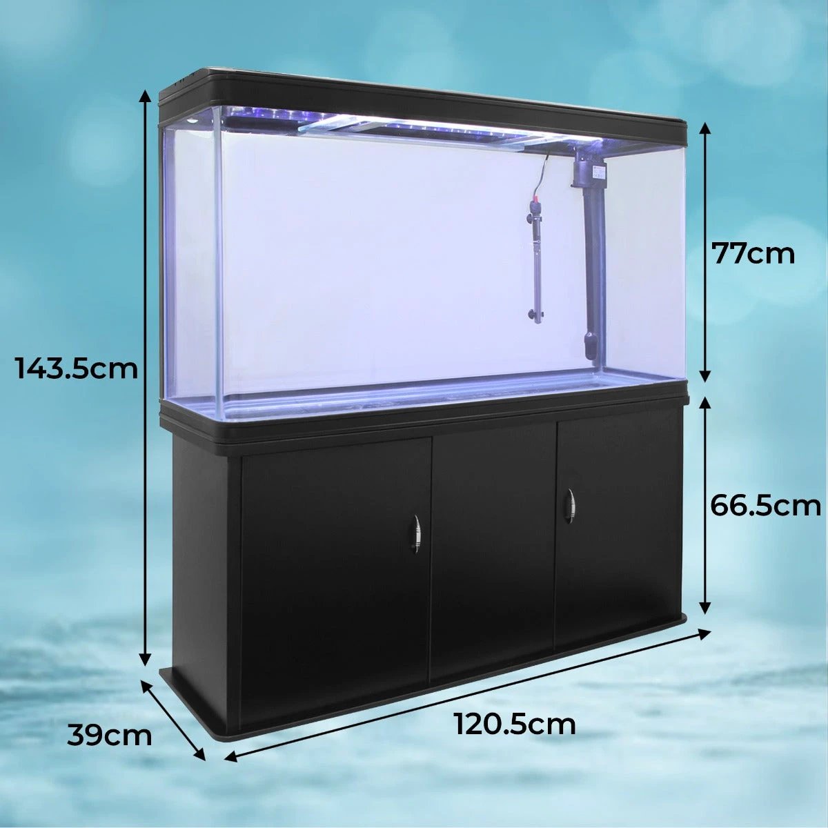 Monster Shop Aquarium Fish Tank & Cabinet with Complete Starter Kit - Black Tank & Blue Gravel -