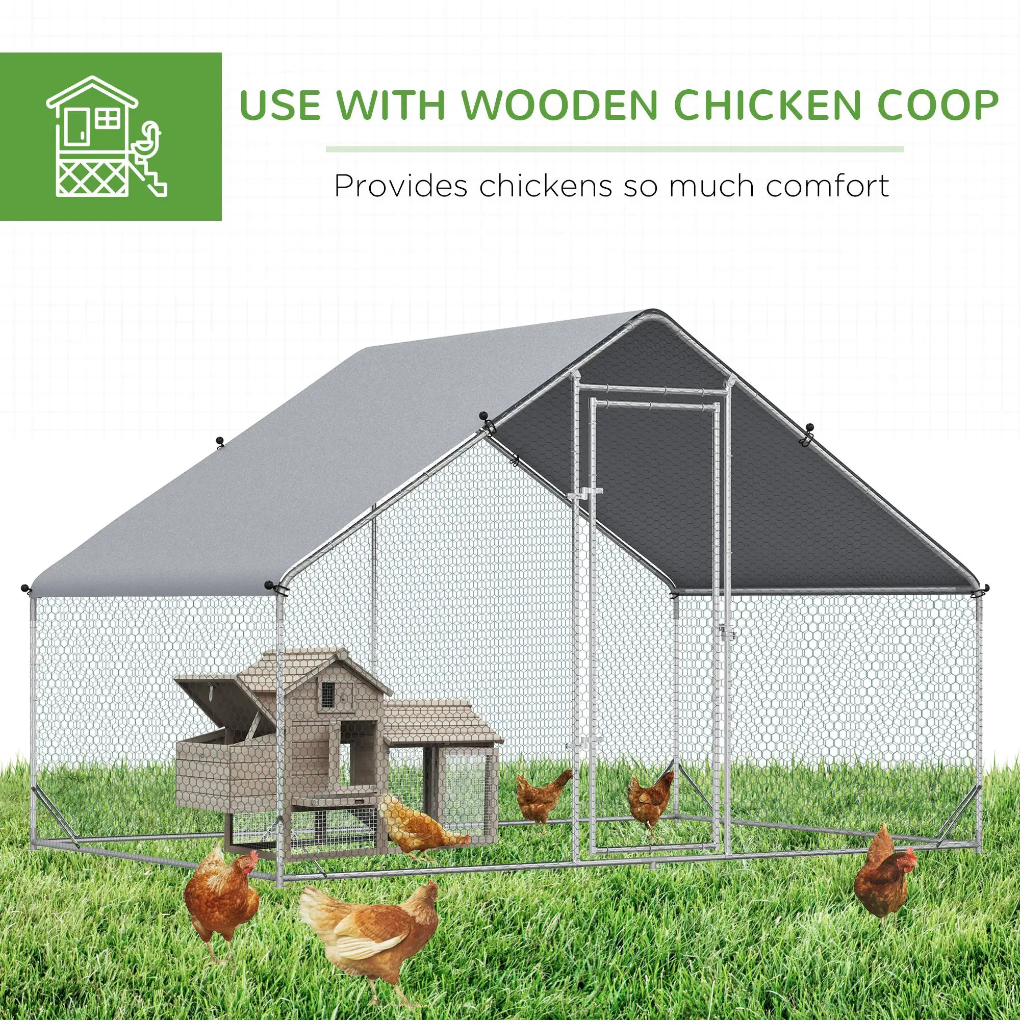 Pawhut Walk In Chicken Run Galvanized Chicken Coop Hen House w/ Water-Resist Cover - Chicken Coop