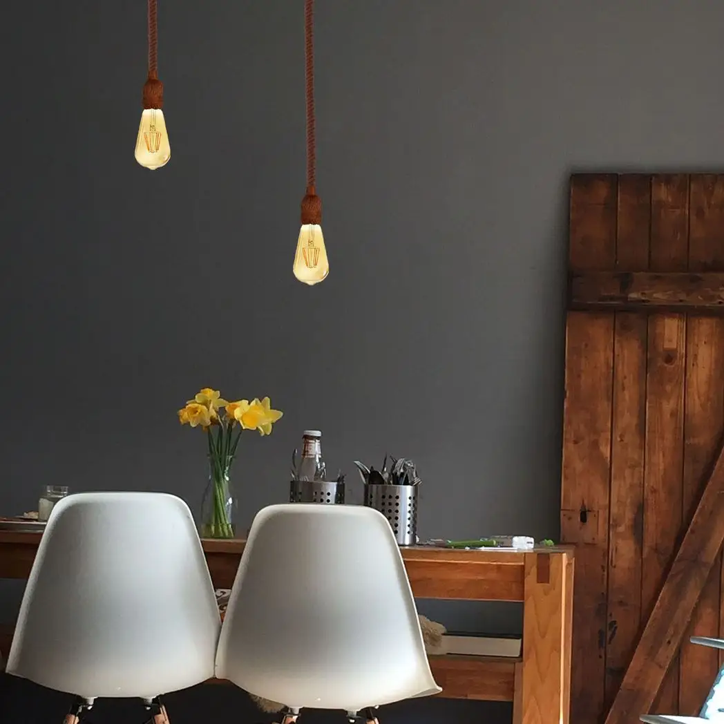 LEDSONE Vintage Ceiling Pendant Light 1m Brown Colour Hemp Rope Hanging Lamp Lights - Pendant Lights
