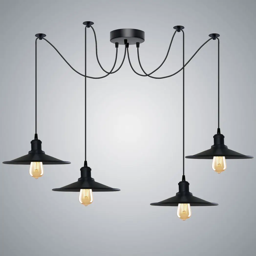 Un-branded Black Vintage 4 Head Cone shaped shade Ceiling Pendant Light Fitting with Adjustable Cord Hanging Light Fixture - Pendant Lights