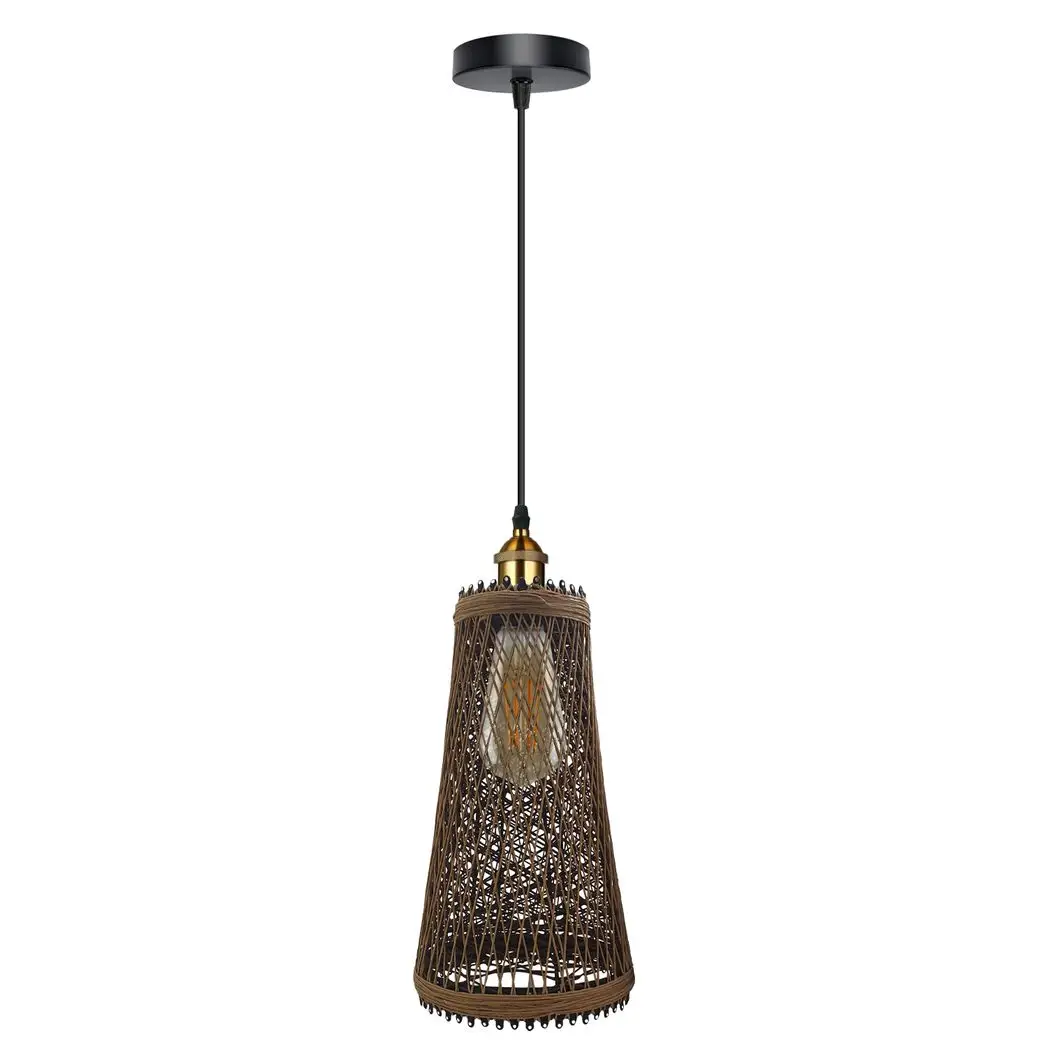 LEDSONE Natural Rattan Wicker Vintage Industrial Style Single Ceiling Pendant Light Shade - Pendant Lights