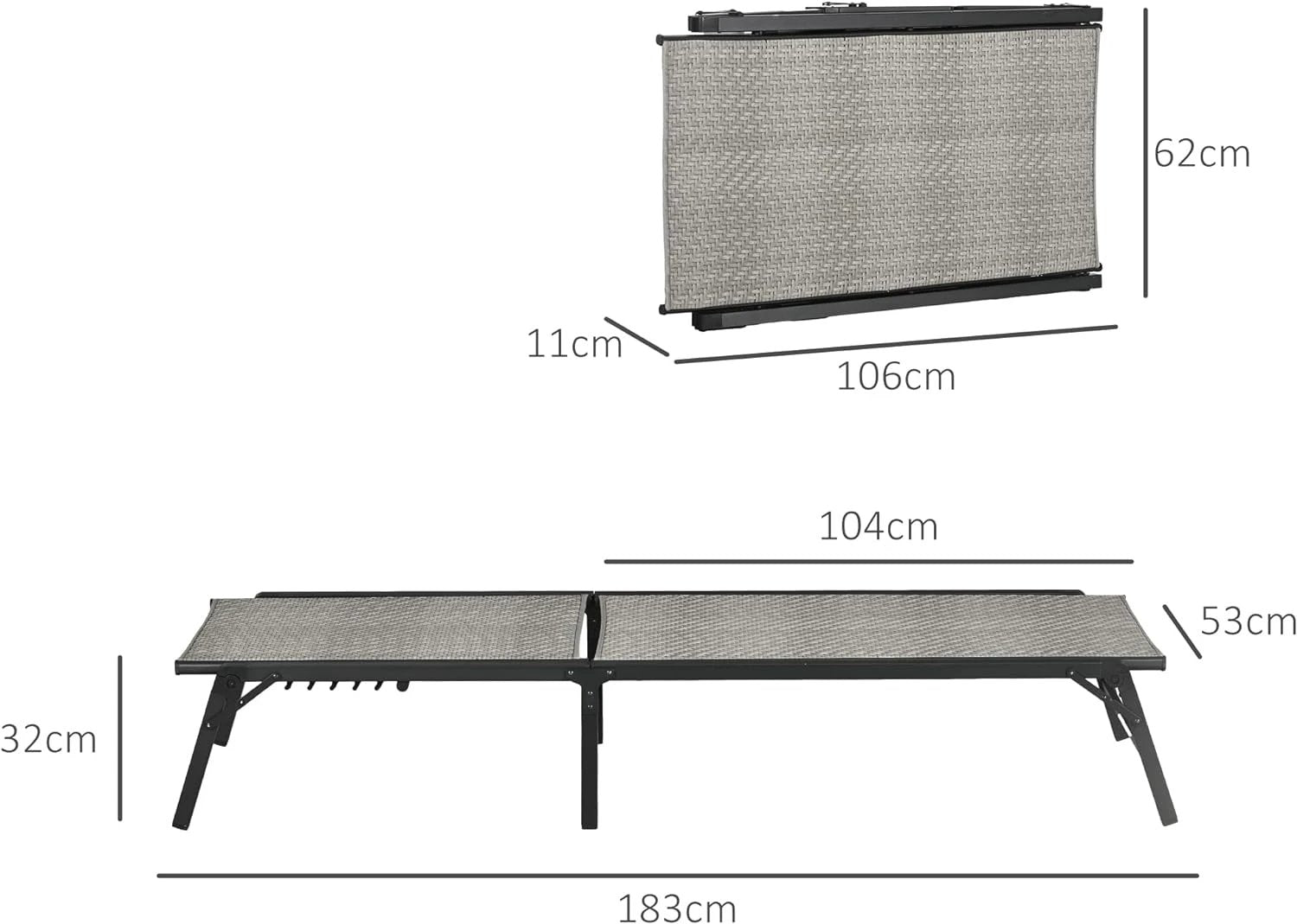 Outsunny Outsunny Foldable PE Rattan Sun Lounger with 5-Level Adjustable Backrest - Sun Lounger