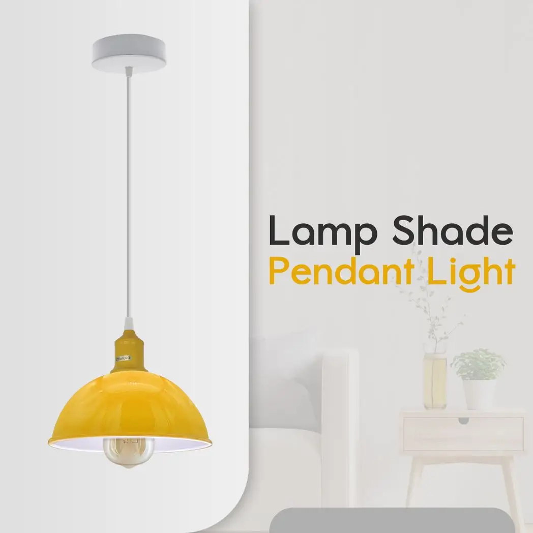 Un-branded 2Pack Dome Shaped Yellow Loft Style Sturdy Metal Lamp Shade Pendant Lights 21cm Bottom Spray Painted Finish Inner White - Ceiling Lights