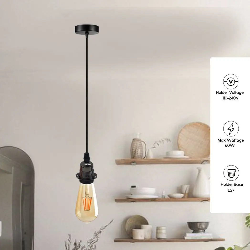 LEDSONE Vintage Industrial Black Pendant Light Fitting, lampshade Holder Fitting Set with 2m Cable. - Pendant Lights