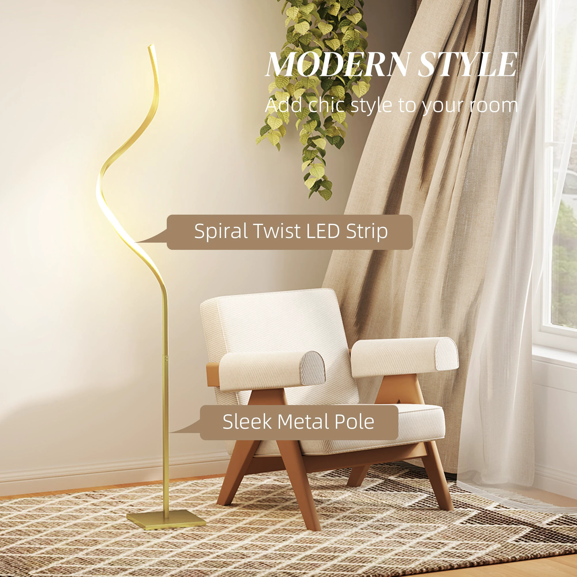 HOMCOM LED Floor Lamp 3 Adjustable Brightness for Living Room - Lamp