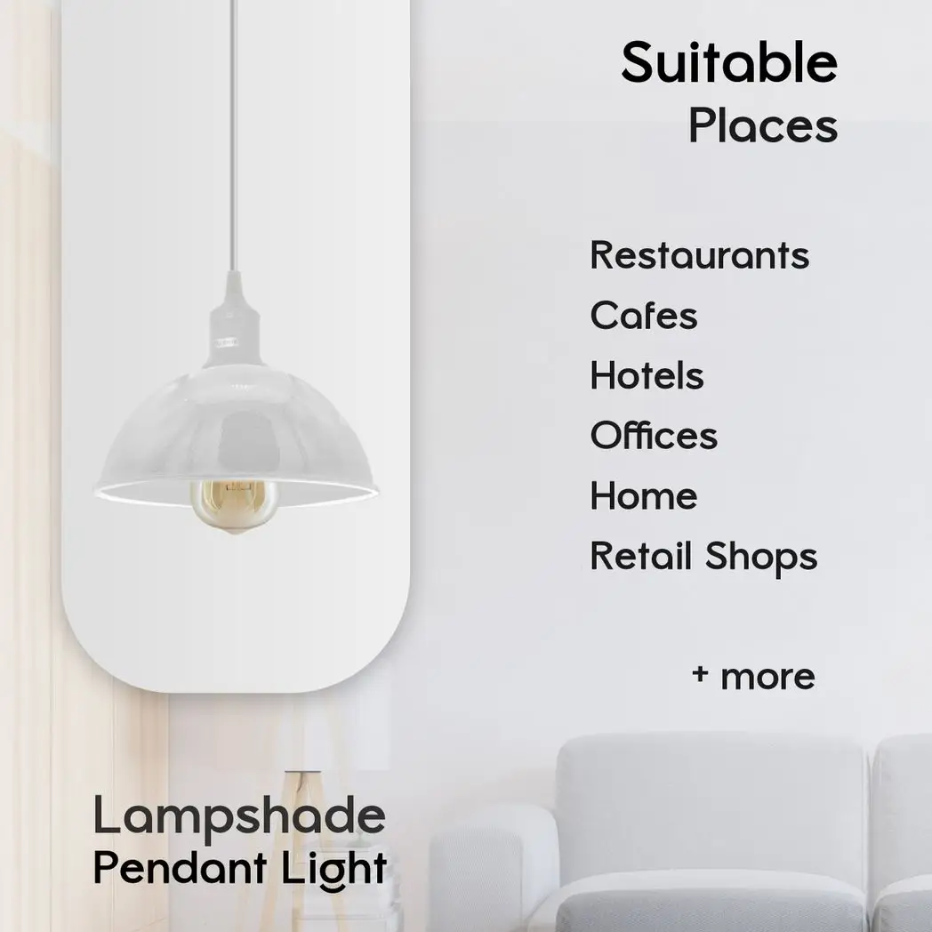 Un-branded 2Pack Dome Shaped White Loft Style Sturdy Metal Lamp Shade Pendant Lights 21cm Bottom Spray Painted Finish Inner White -