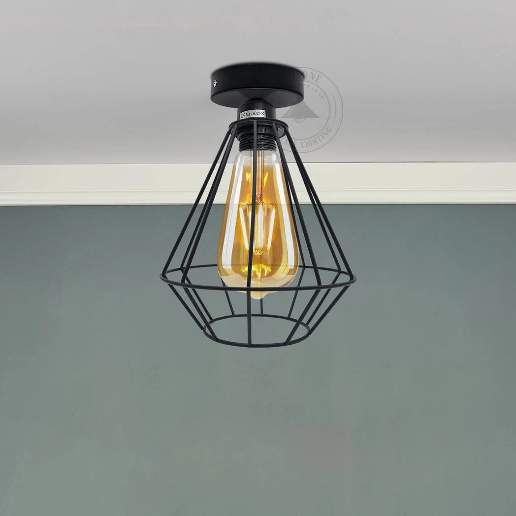 Industrial Wire Cage Ceiling Light E27 Holder by Un-branded