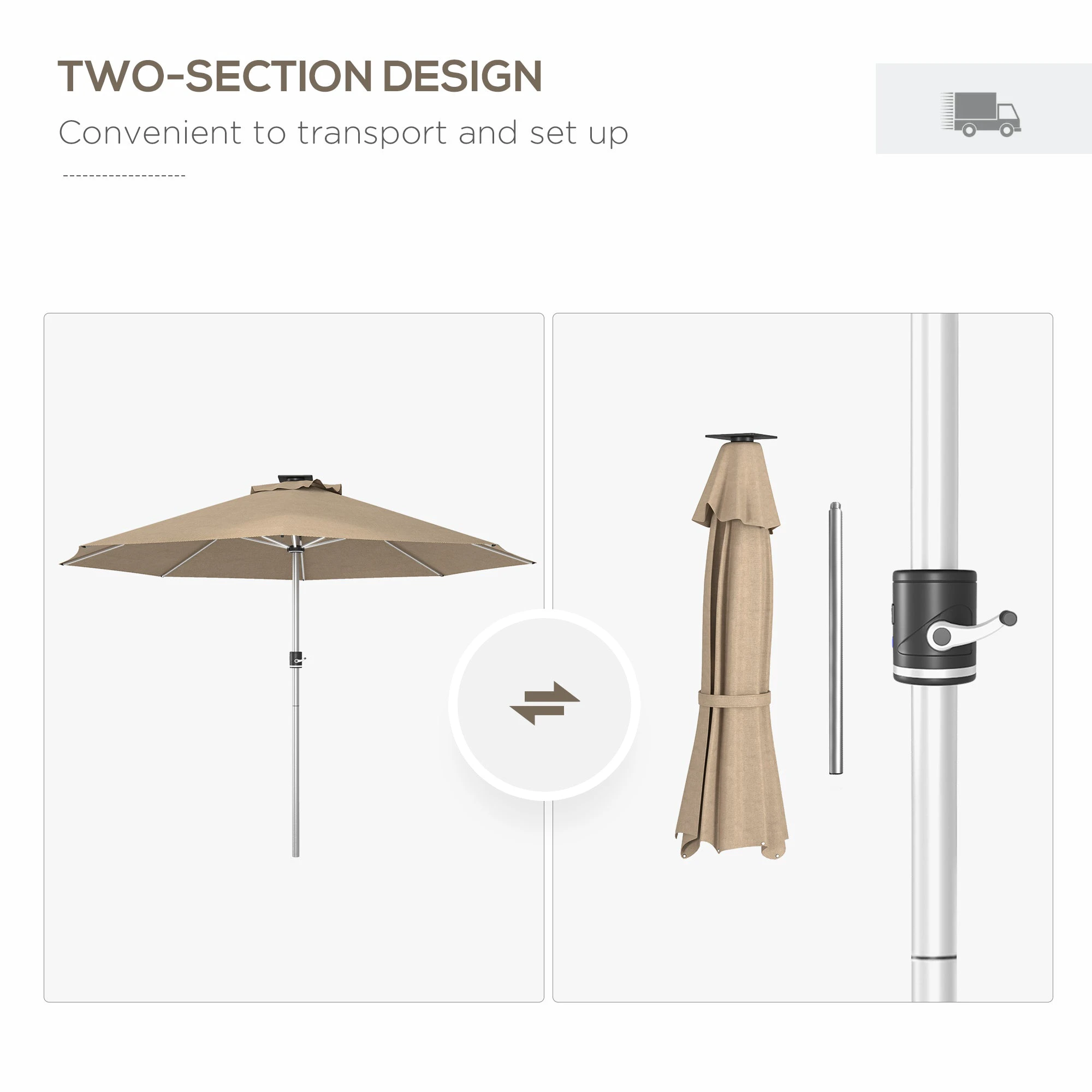 Outsunny Solar Patio Garden Parasol with Lights for Outdoor, Khaki by Outsunny