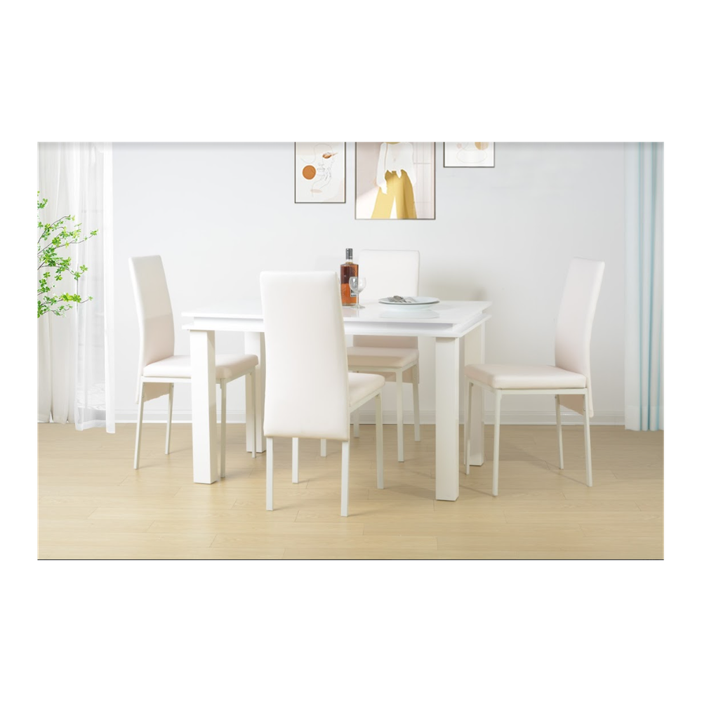 Effulgence 5 Piece Dining Table Set High Gloss WHITE with Blue LED Light - EFFULGENCE - Uncategorized Dining Set