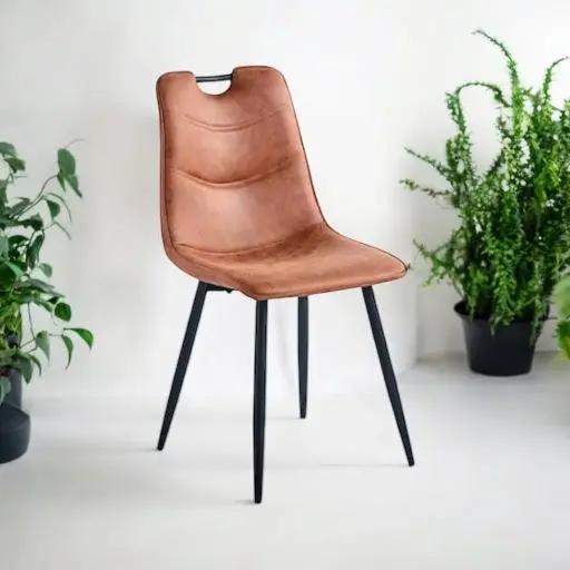 MSL BROWN FAUX LEATHER CHAIR BLACK METAL LEGS -